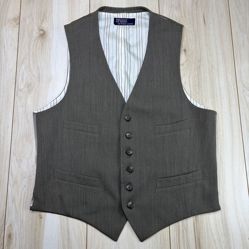 VTG Polo BY Ralph Lauren Wool Suit Vest Waistcoat Beige Mens Medium 38